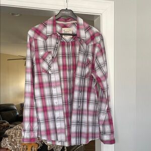 American Eagle Outfitters Pink and White Plaid Shirt